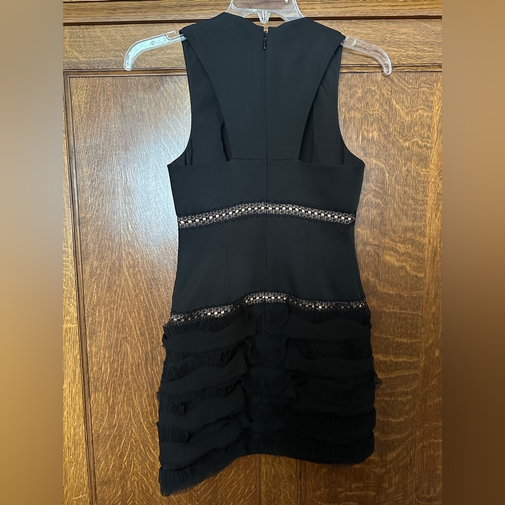 BCGBMaxAzria Maile Black & Beige Frilled Cocktail Dress, Size 2, NWOT - Picture 3 of 11